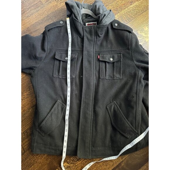 Levis Mens Black Wool Blend Field Jacket With Hood - Picture 5 of 7